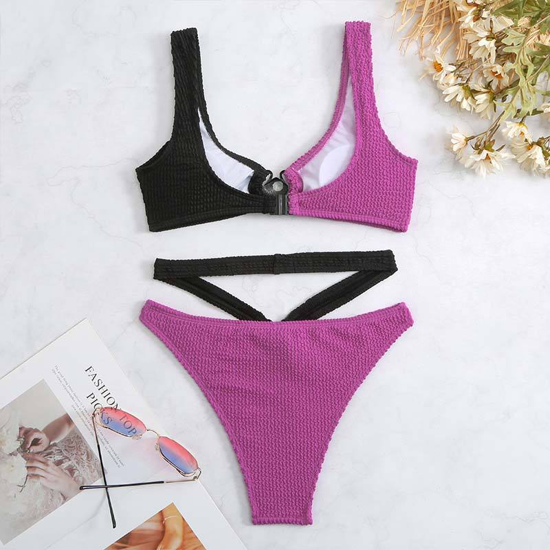 Contrast Color Bikini Swimsuit Women Wave Pattern Split Swimsuit Bella Mia